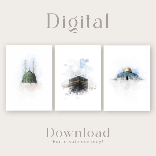 Blue Watercolor Mosques Combination | Digital files