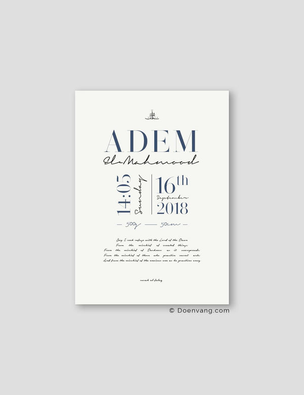Personalised Birth Poster, Blue - Doenvang